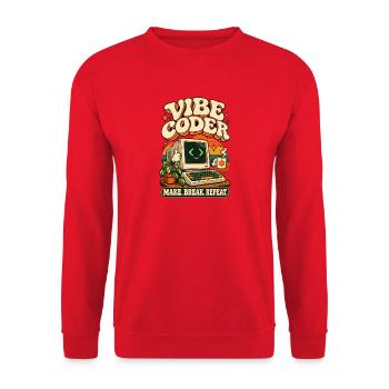Vibe Coder Retro Computer macht Pause Wiederholung - Unisex Pullover - Rot - Vorne - Alina (178cm) & Michal (187cm)