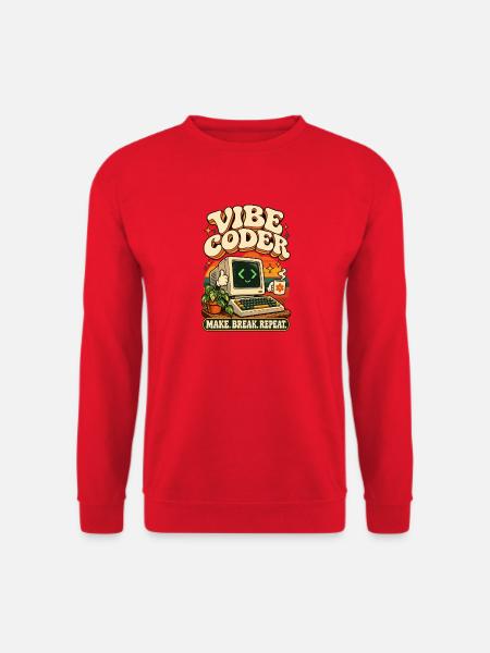 Vibe Coder Retro Computer macht Pause Wiederholung - Unisex Pullover - Rot