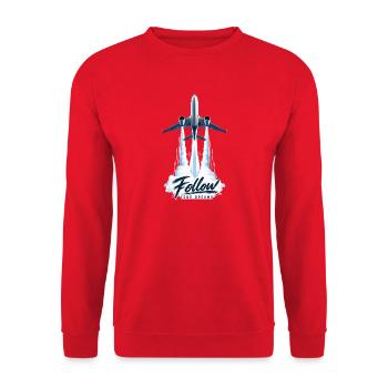 Follow Your Dreams – Flugzeug für Reisebegeisterte - Unisex Pullover - Rot - Vorne - Alina (178cm) & Michal (187cm)