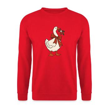 Weihnachtsgans Schleife Mistelzweig Coquette Gans - Unisex Pullover - Rot - Vorne - Alina (178cm) & Michal (187cm)