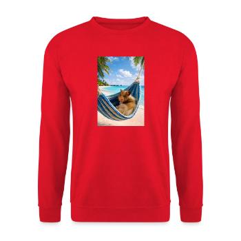 Chico 11: Malediven in Hängematte 2026 - Unisex Pullover - Rot - Vorne - Alina (178cm) & Michal (187cm)