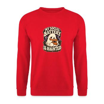 Meine soziale Batterie ist verflucht - Unisex Pullover - Rot - Vorne - Alina (178cm) & Michal (187cm)