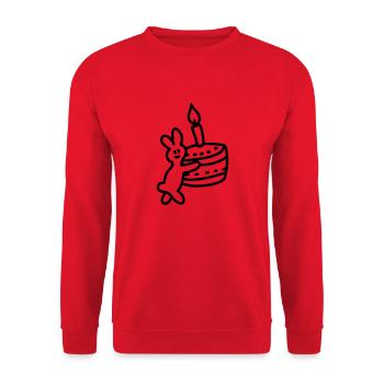 Hase mit Torte - Line - Unisex Pullover - Rot - Vorne - Alina (178cm) & Michal (187cm)