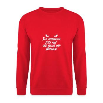 Ich beobachte euch alle - Unisex Pullover - Rot - Vorne - Alina (178cm) & Michal (187cm)