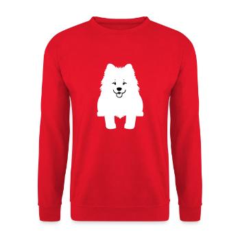 Samojede Hund im Cartoon-Stil - Unisex Pullover - Rot - Vorne - Alina (178cm) & Michal (187cm)
