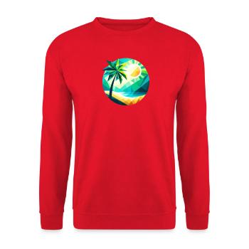 Palme in einer Bucht im Polygon-Stil - Unisex Pullover - Rot - Vorne - Alina (178cm) & Michal (187cm)