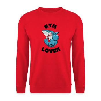 Strong Shark Cartoon Muscle Head - Unisex Sweatshirt - red - Front - Alina (178cm) & Michal (187cm)