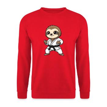 Süßer Faultier Karate Kämpfer Comic Kinder  - Unisex Pullover - Rot - Vorne - Alina (178cm) & Michal (187cm)