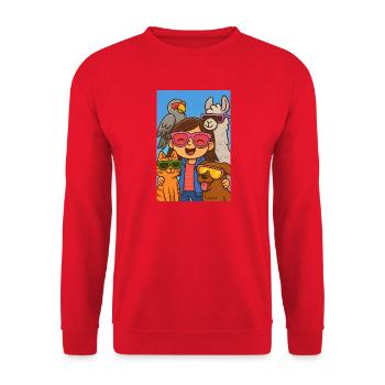Sonnenbrillen-Abenteuer mit Tierfreunden - Unisex Pullover - Rot - Vorne - Alina (178cm) & Michal (187cm)