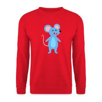 Zwinkernde blaue Maus - Unisex Pullover - Rot - Vorne - Alina (178cm) & Michal (187cm)