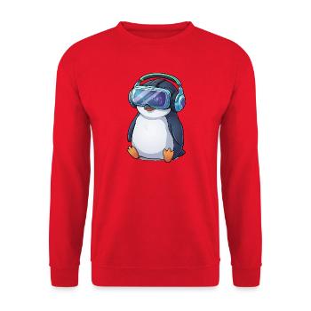 Dessin animé mignon Pingouin Gamer Gamer Réalité virtuelle - Sweat-shirt Unisexe - rouge - Devant - Alina (178cm) & Michal (187cm)