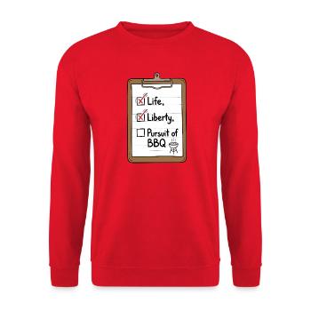 Life Liberty BBQ Checkliste - Unisex Pullover - Rot - Vorne - Alina (178cm) & Michal (187cm)