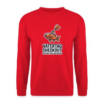 Dart Papa Vatertag Geschenk Big Fish Checkout 2026 - Unisex Pullover - Rot - Vorne - Alina (178cm) & Michal (187cm)
