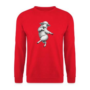 Tanzendes Lamm Sketch - Unisex Pullover - Rot - Vorne - Alina (178cm) & Michal (187cm)