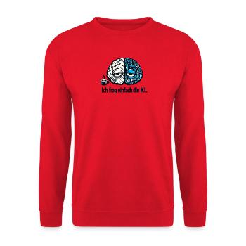 KI Humor Geschenk lustiger Spruch Künstliche Intel - Unisex Pullover - Rot - Vorne - Alina (178cm) & Michal (187cm)
