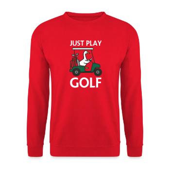 Duck dich im Golfwagen – Spiel einfach Golf - Unisex Pullover - Rot - Vorne - Alina (178cm) & Michal (187cm)
