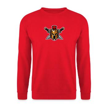 Spartanischer Helm mit Schwertern - Unisex Pullover - Rot - Vorne - Alina (178cm) & Michal (187cm)