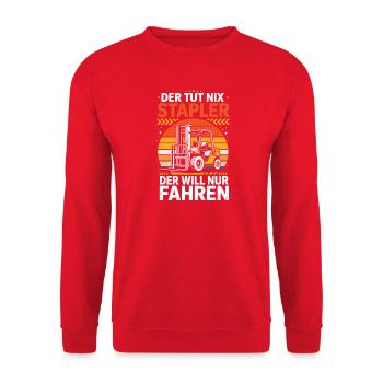 Der Tut Nix Stapler Der Will Nur Fahren - Unisex Pullover - Rot - Vorne - Alina (178cm) & Michal (187cm)