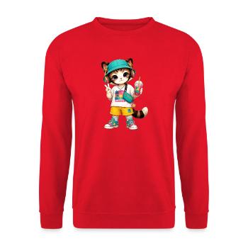 Chaton Summer Vibe Tropique - Sweat-shirt Unisexe - rouge - Devant - Alina (178cm) & Michal (187cm)