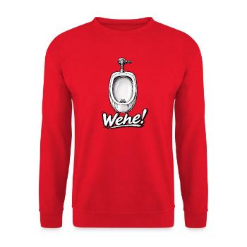 Woe! Urinal Caricature - Unisex Sweatshirt - red - Front - Alina (178cm) & Michal (187cm)