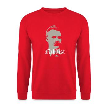 Nihilistische Nietzsche - Unisex Pullover - Rot - Vorne - Alina (178cm) & Michal (187cm)
