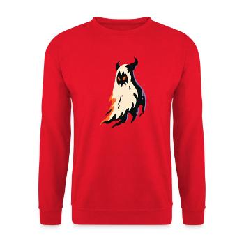 Spooky cute ghost "Hellfire Phantom" - Unisex Pullover - Rot - Vorne - Alina (178cm) & Michal (187cm)