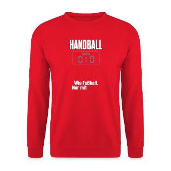 Anzeigetafel 0:0 vs 34:31 – Handballer Shirt - Unisex Pullover - Rot - Vorne - Alina (178cm) & Michal (187cm)
