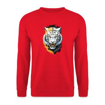 Flammen-Tiger Weißer Krieger - Unisex Pullover - Rot - Vorne - Alina (178cm) & Michal (187cm)