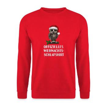 Offizielles Weihnachts-Schlafshirt - Eule wach - Unisex Pullover - Rot - Vorne - Alina (178cm) & Michal (187cm)