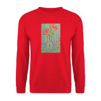 Zwei rote Rosen in einer Vase - Unisex Pullover - Rot - Vorne - Alina (178cm) & Michal (187cm)