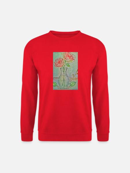 Zwei rote Rosen in einer Vase - Unisex Pullover - Rot