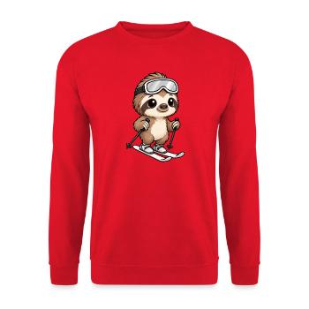 Kawaii Faultier Skifahrer Cartoon Wintersport - Unisex Pullover - Rot - Vorne - Alina (178cm) & Michal (187cm)