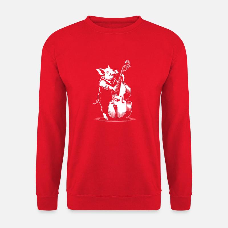 Funny Pig spielt den Kontrabass in der Jazzband - Unisex Pullover - Rot