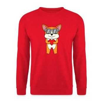 Welsh Corgi Pembroke with sunglasses and heart - Unisex Sweatshirt - red - Front - Alina (178cm) & Michal (187cm)