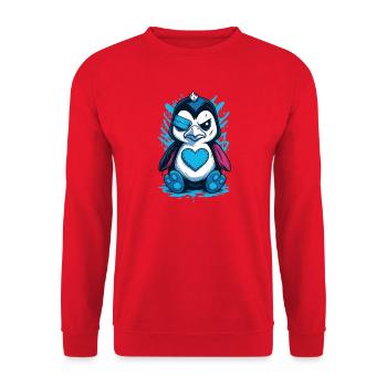 Punk Pinguin Cartoon Herz Street Art Gothic - Unisex Pullover - Rot - Vorne - Alina (178cm) & Michal (187cm)