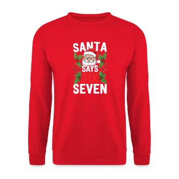 Santa sagt Sechs Sieben – Weihnachtswitz - Unisex Pullover - Rot - Vorne - Alina (178cm) & Michal (187cm)