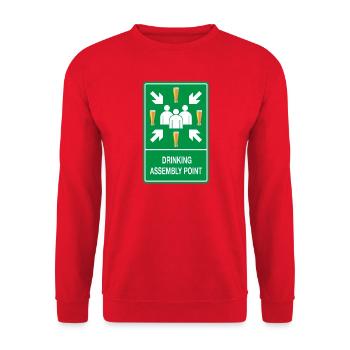 Drinking Assembly Point – Party Zone - Unisex Pullover - Rot - Vorne - Alina (178cm) & Michal (187cm)