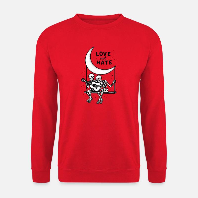 Love Not Hate Skeleton Moon Design - Unisex sweater - rød