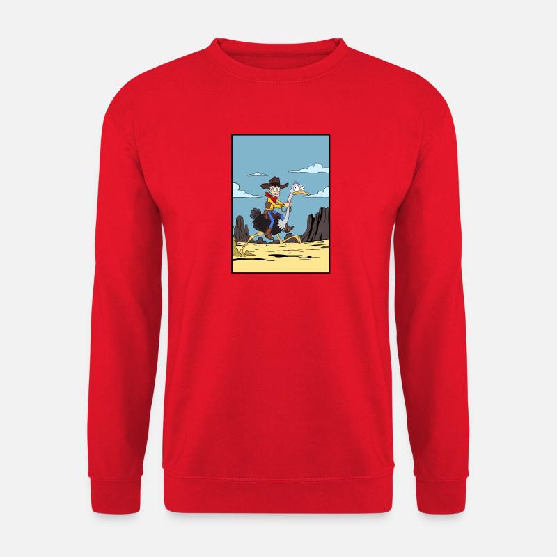 Cowboy reitet Emu in der Wüste - Unisex Pullover - Rot