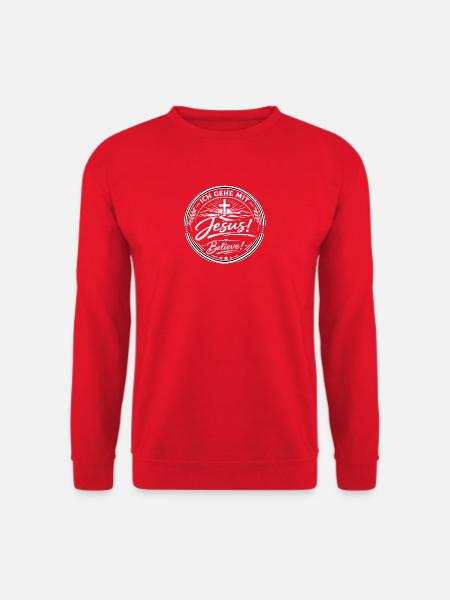 Jesus! Believe Rundes Glaubenslogo - Unisex Pullover - Rot