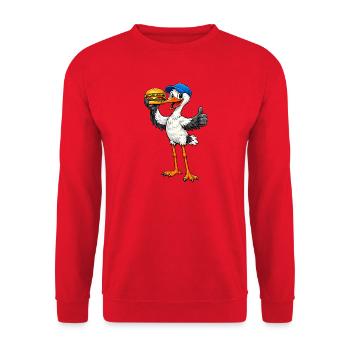 Cigogne avec hamburger - Sweat-shirt Unisexe - rouge - Devant - Alina (178cm) & Michal (187cm)