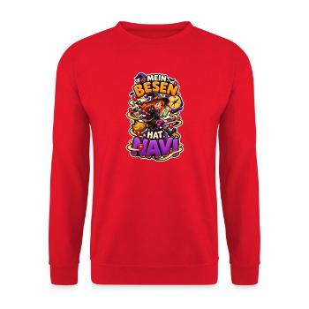 Hexe Besen Navi Halloween Spruch schwarze Katze - Unisex Pullover - Rot - Vorne - Alina (178cm) & Michal (187cm)