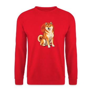 Shiba Inu Hund Japan Style Shirt - Unisex Pullover - Rot - Vorne - Alina (178cm) & Michal (187cm)