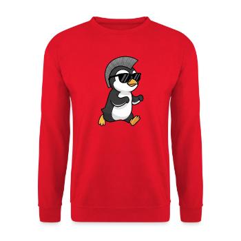 Pinguin Punk Irokese Sonnenbrille Cartoon - Unisex Pullover - Rot - Vorne - Alina (178cm) & Michal (187cm)