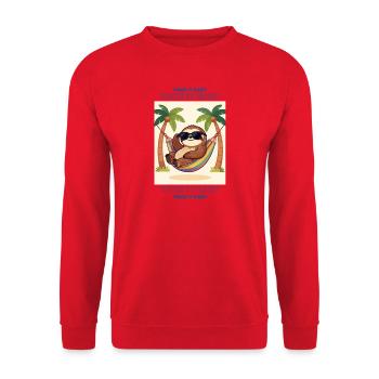 Südsee-Schlafsloth in Hängematte - Unisex Pullover - Rot - Vorne - Alina (178cm) & Michal (187cm)