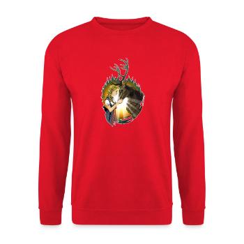 Oh, my deer - Mädchen &Hirsch - Schwarzwald Motiv - Unisex Pullover - Rot - Vorne - Alina (178cm) & Michal (187cm)