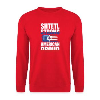 Shtetl Strong American Proud Statement mit Flagge - Unisex Pullover - Rot - Vorne - Alina (178cm) & Michal (187cm)