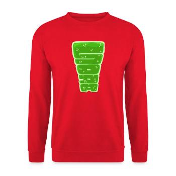Soda, ein gezogenes Wort - Unisex Pullover - Rot - Vorne - Alina (178cm) & Michal (187cm)