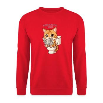 Toilettenkatze liest Zeitung süße Katze - Unisex Pullover - Rot - Vorne - Alina (178cm) & Michal (187cm)