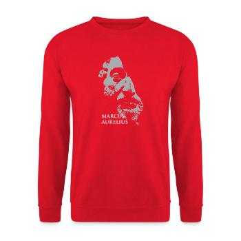 Marcus-Aurelius-Porträt in Grau - Unisex Pullover - Rot - Vorne - Alina (178cm) & Michal (187cm)